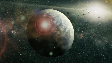 Chaotic space background. planets, stars and galaxies in outer space showing the beauty of space...