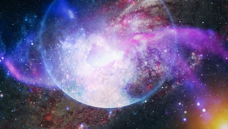 Space background with red nebula and stars. Dreamscape galaxy.の写真素材