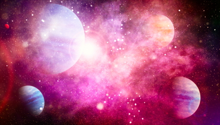 Chaotic space background. planets, stars and galaxies in outer space showing the beauty of space exploration.の写真素材