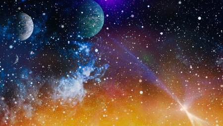 Nebula night starry sky in rainbow colors. Multicolor outer space. Deep space many light years far from planet Earth.の写真素材