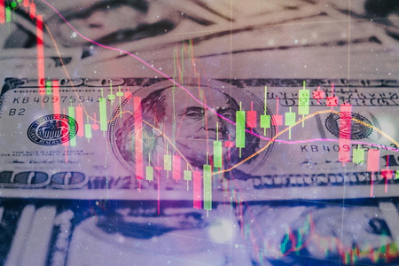 data on a monitor which including of Market Analyze. Bar graphs, Diagrams, financial figures. Forex chart.の写真素材