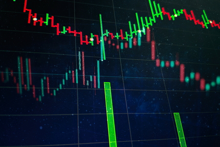 Stock market graph on led screen. Finance and investment concept. Selective focus.の写真素材