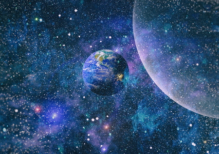 Star field and nebula in deep space many light years far from planet Earth.の写真素材