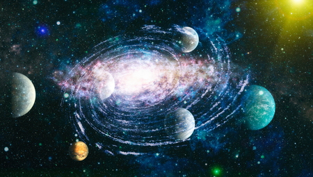 Sparkle shinny blue star particle motion on black background, starlight nebula in galaxy at universe Space background.の写真素材