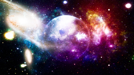 Star field and nebula in deep space many light years far from planet Earth.の写真素材
