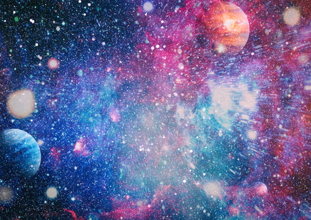Colored nebula and open cluster of stars in the universe.の写真素材