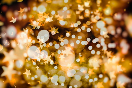 Christmas greeting card. Festive decoration on bokeh background. New Year concept.の写真素材