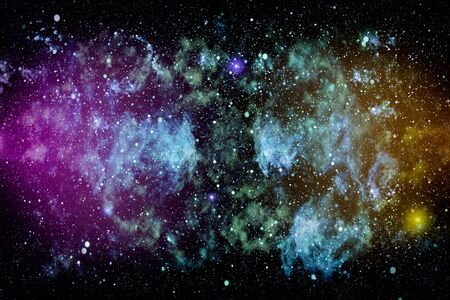 Blue dark night sky with many stars. Milky way on the space backgroundの写真素材