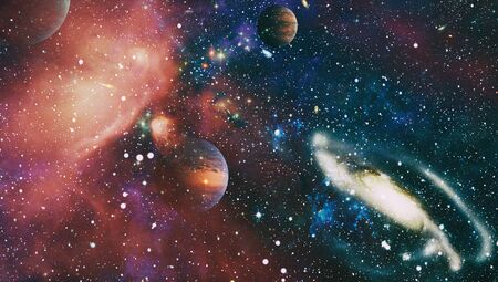 Colored nebula and open cluster of stars in the universe.