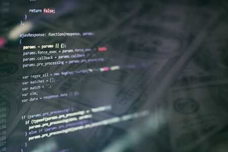 Web programming functions on laptop on laptop. IT business. Python code computer screen. Mobile...
