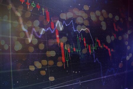 Indicators including volume analysis for professional technical analysis on the monitor of a...