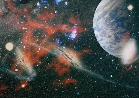 Fiery explosion in space. Abstract illustration of universe.