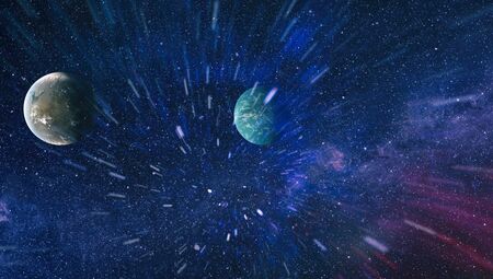 Space background with red nebula and stars.の写真素材