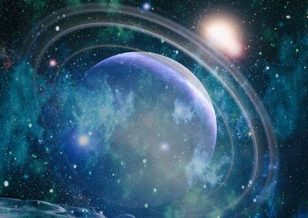 Fiery explosion in space. Abstract illustration of universe.