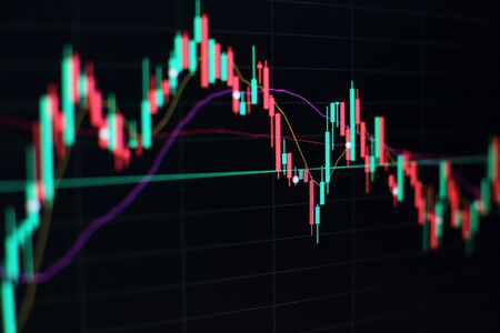Bar graphs, Diagrams, financial figures. Forex chart. Abstract glowing forex chart interface wallpaper. Investment, trade, stock, finance and analysis concept.の写真素材