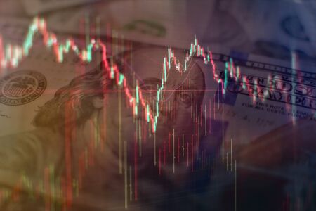 Charts of financial instruments with various type of indicators including volume analysis for...