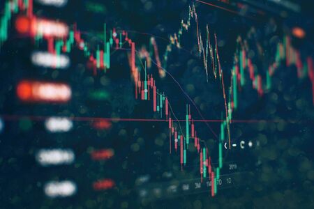 Stock index on the computer monitor . Financial data on a monitor which including of Market Analyze. Bar graphs, Diagrams, financial figures.の写真素材