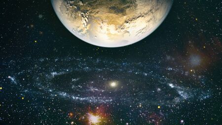 Collage on space, science and education items. High quality space background.