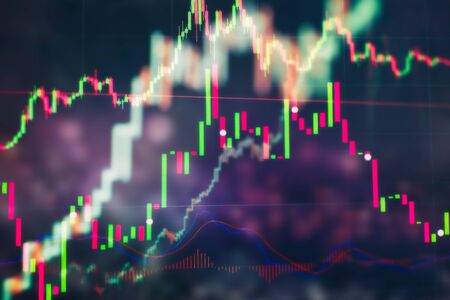 data on a monitor which including of Market Analyze. Bar graphs, Diagrams, financial figures. Forex...