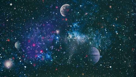 Space background with red nebula and stars.