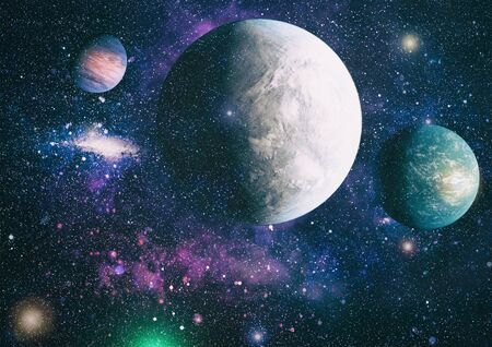 planets, stars and galaxies in outer space showing the beauty of space exploration.