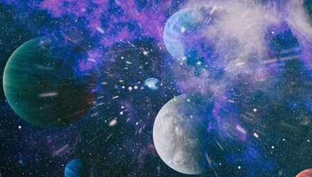 Deep space art. Abstract illustration of universe. Galaxies, nebulas and stars in universe.