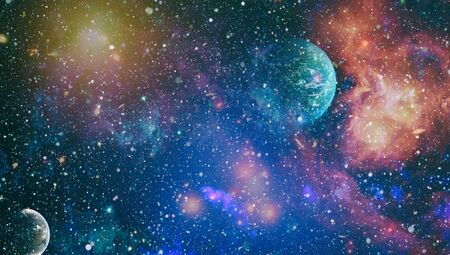 Bright Star Nebula. Distant galaxy. Infinite space background with nebulas and stars. Abstract image.の写真素材