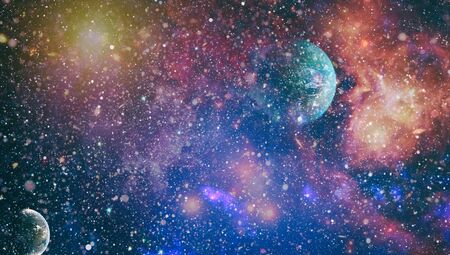 Bright Star Nebula. Distant galaxy. Infinite space background with nebulas and stars. Abstract image.の写真素材