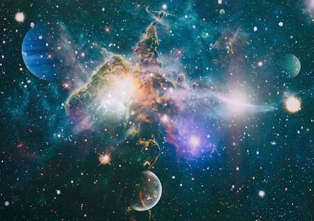 Bright Star Nebula. Distant galaxy. Infinite space background with nebulas and stars. Abstract image.の写真素材