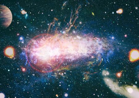 Giant glowing nebula. Space background with red nebula and stars.