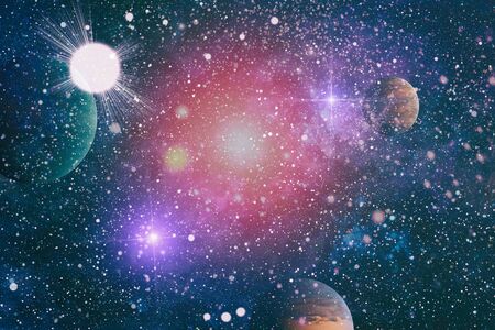 Abstract bright colorful universe. Nebula night starry sky in rainbow colors. Multi color outer space.の写真素材