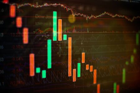 The fall of coronavirus exchanges . forex trading graph and candlestick chart suitable for financial investment concept. Economy trends background for business idea and all art work design. Abstract finance background.の写真素材