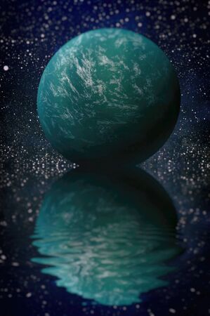 Beautiful unusual space planet in space reflected in water. galaxy stars night skyの写真素材