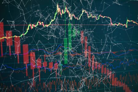 data on a monitor which including of Market Analyze. Bar graphs, Diagrams, financial figures. Forex chart.の写真素材