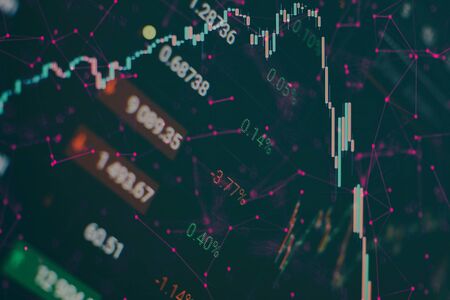 data on a monitor which including of Market Analyze. Bar graphs, Diagrams, financial figures. Forex chart.の写真素材