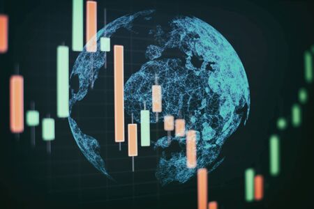 network business technology science background loop .Currency exchange rate for world currency: US Dollar, Euro, Frank, Yen. Financial, money, global finance, stock market backgroundの写真素材