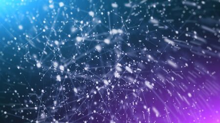 Global network connection and data exchanges, internet communication on blue city background.
