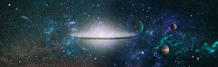 Stars of a planet and galaxy in a free space. Colored nebula and open cluster of stars in the...