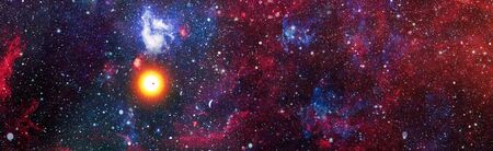 Stars of a planet and galaxy in a free space. Colored nebula and open cluster of stars in the...