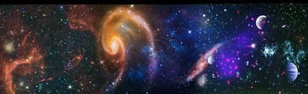 Nebula and galaxies in space. Space many light years far from the Earth.