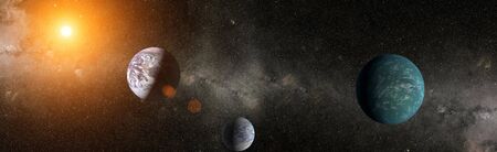 Nebula night starry sky in rainbow colors. Multicolor outer space. Star field and nebula in deep...