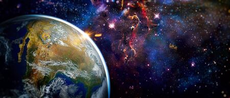 The Earth from space. High quality space background. explosion supernova. Bright Star Nebula....