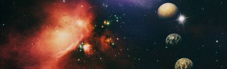 Fiery explosion in space. Abstract illustration of universe.