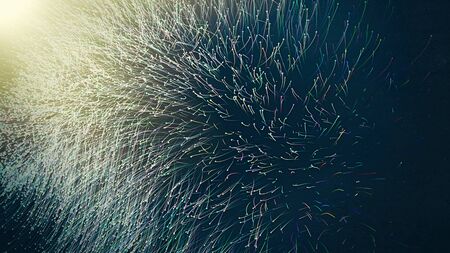 Abstract digital background graphic with simple random blurry small circles bokeh particular pattern design, beautiful neon flame light particulars growing in the spaceの写真素材