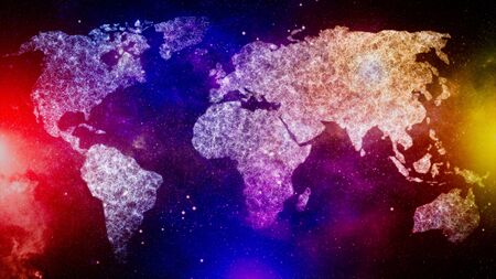 Polygonal world map. Dots and lines connected. World map with global technology and telecommunication network.の写真素材