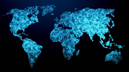 Polygonal world map. Dots and lines connected. World map with global technology and...