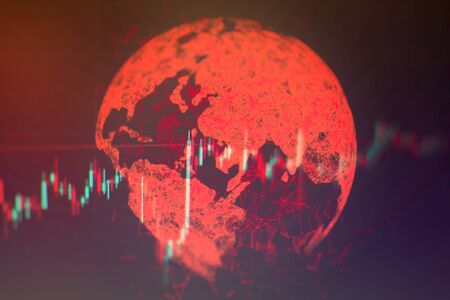 Fintech Investment Financial Internet Technology Concept. Candle stick graph chart of stock market investment trading, monotone color, Bullish point, Bearish point. trend of graph.の写真素材