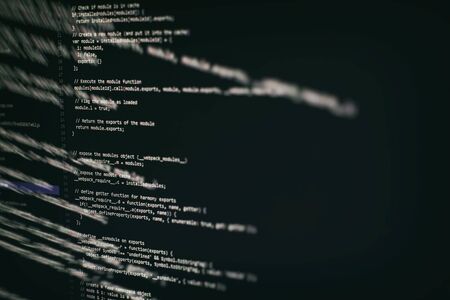 Abstract computer script code. Programming code screen of software developer. Software Programming...