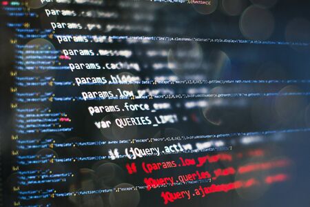 Closeup developing programming and coding technologies. Developer working on web sites codes in office.の写真素材