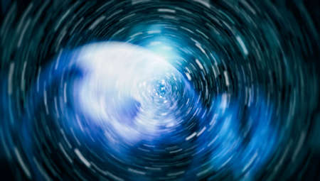 Space Travelling in the Speed of Light. Abstract of warp or hyperspace motion in blue star trail.の写真素材